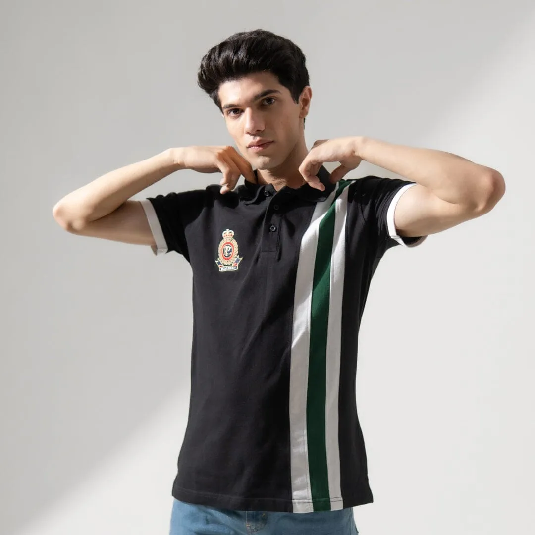 Polo Republica Men's Crest Embroidered Contrast Stripe Panel Polo Shirt