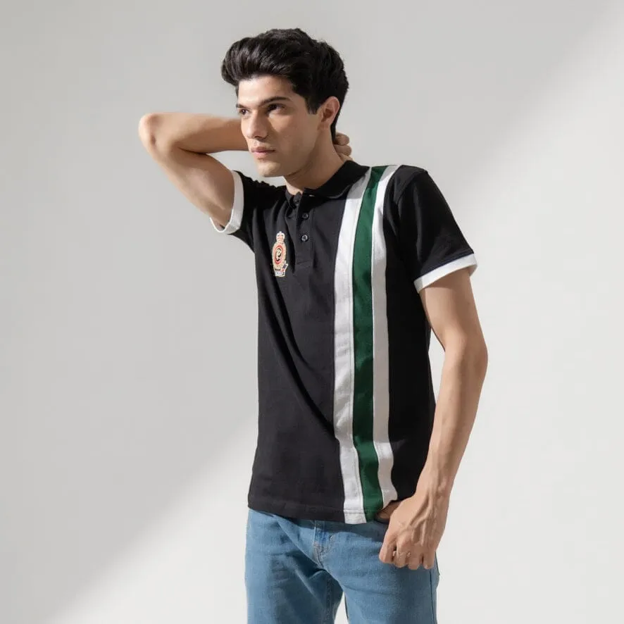 Polo Republica Men's Crest Embroidered Contrast Stripe Panel Polo Shirt