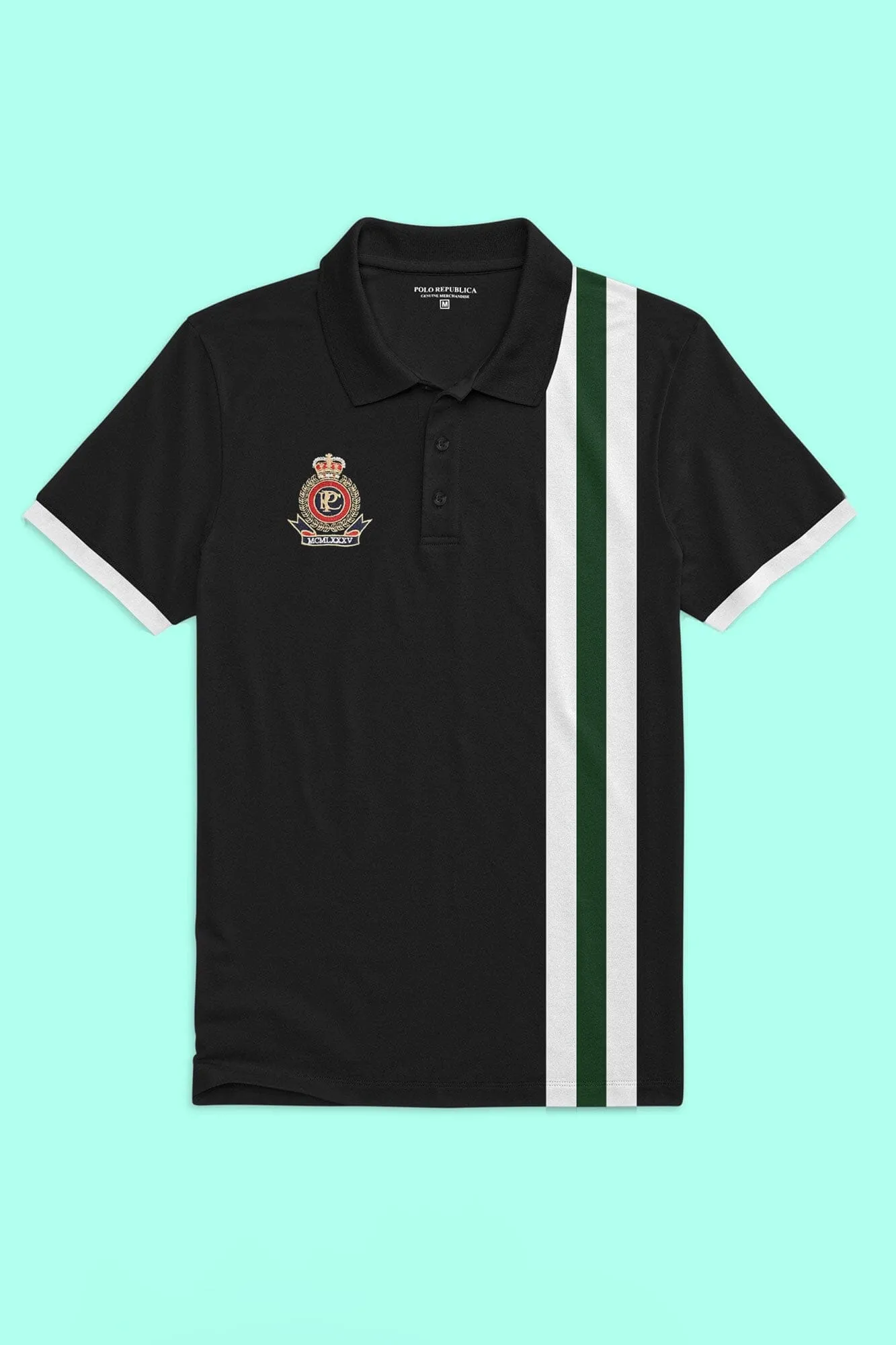 Polo Republica Men's Crest Embroidered Contrast Stripe Panel Polo Shirt