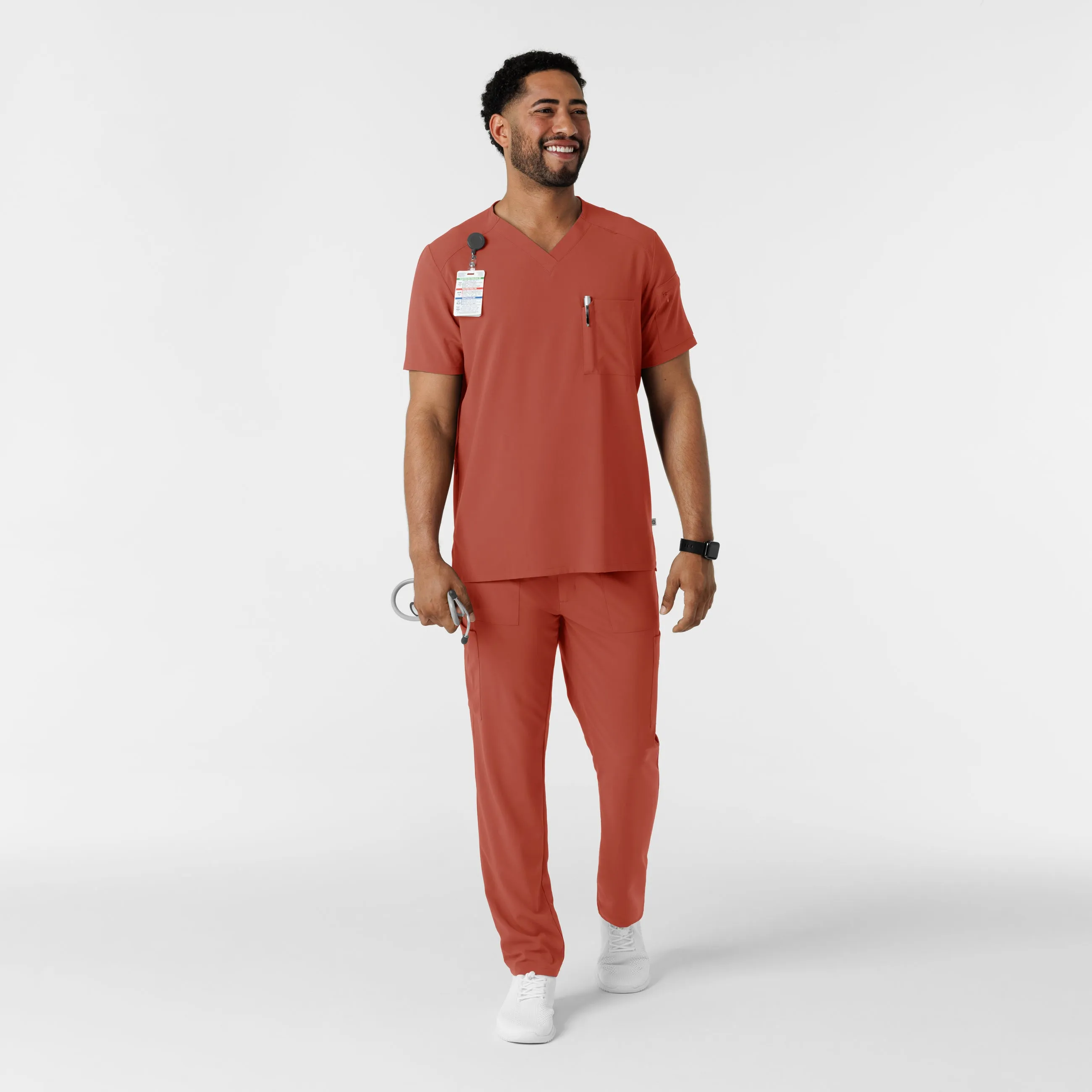 RENEW Men's V-Neck 5 Pocket Scrub Top - Mineral Red