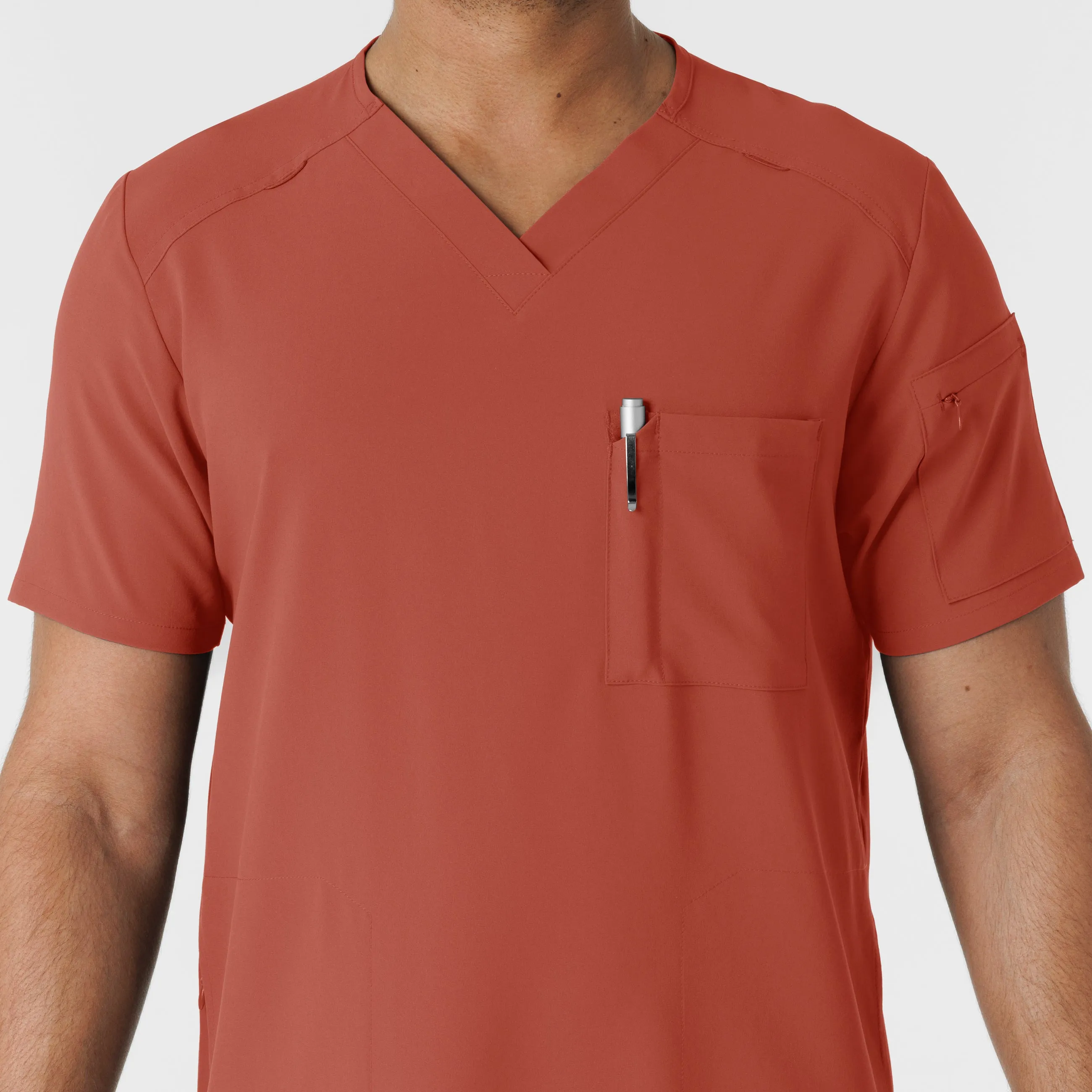 RENEW Men's V-Neck 5 Pocket Scrub Top - Mineral Red