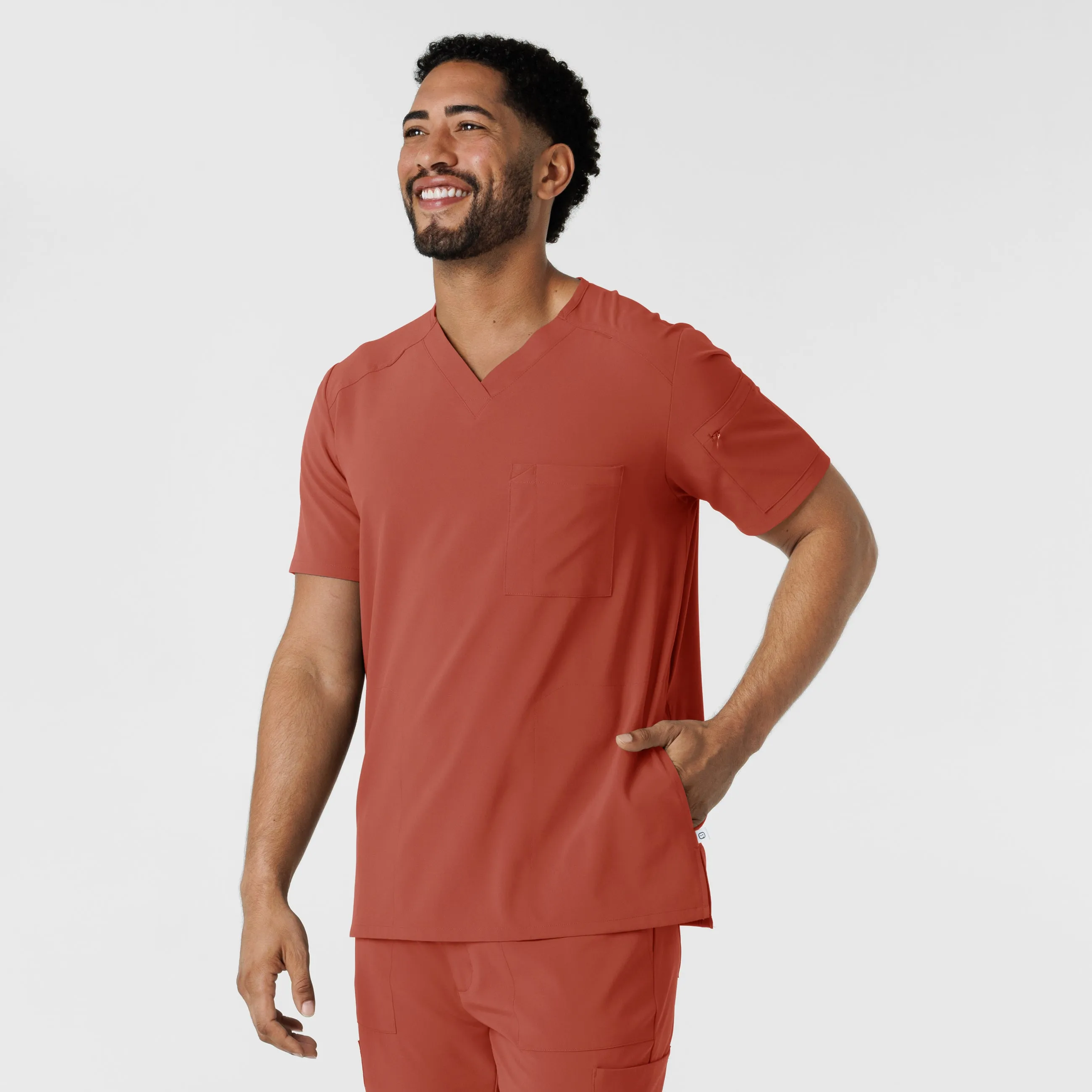 RENEW Men's V-Neck 5 Pocket Scrub Top - Mineral Red