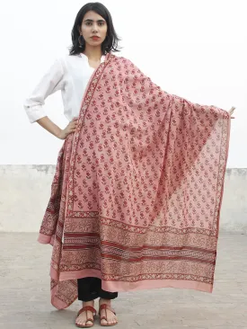 Rose Pink Maroon Rust Cotton Hand Block Printed Dupatta - D04170186