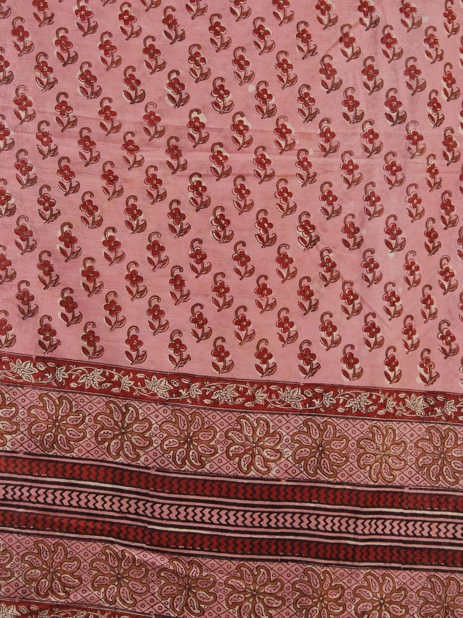 Rose Pink Maroon Rust Cotton Hand Block Printed Dupatta - D04170186