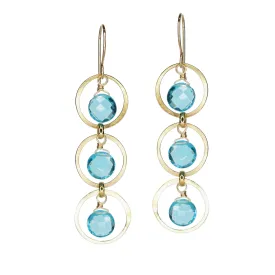 Triple Gems in Gold Forged Circles - Blue Topaz