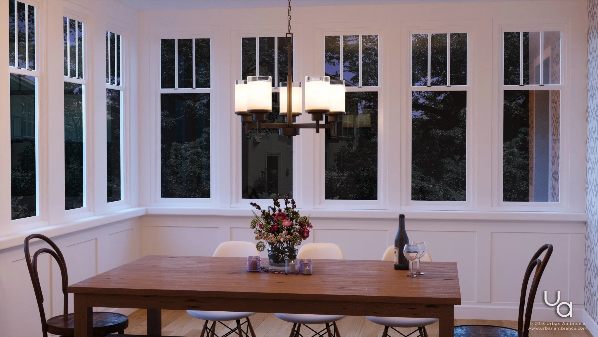 UHP2018 Contemporary Chandelier, 19.75"H x 20"W, Olde Bronze Finish, Cupertino Collection