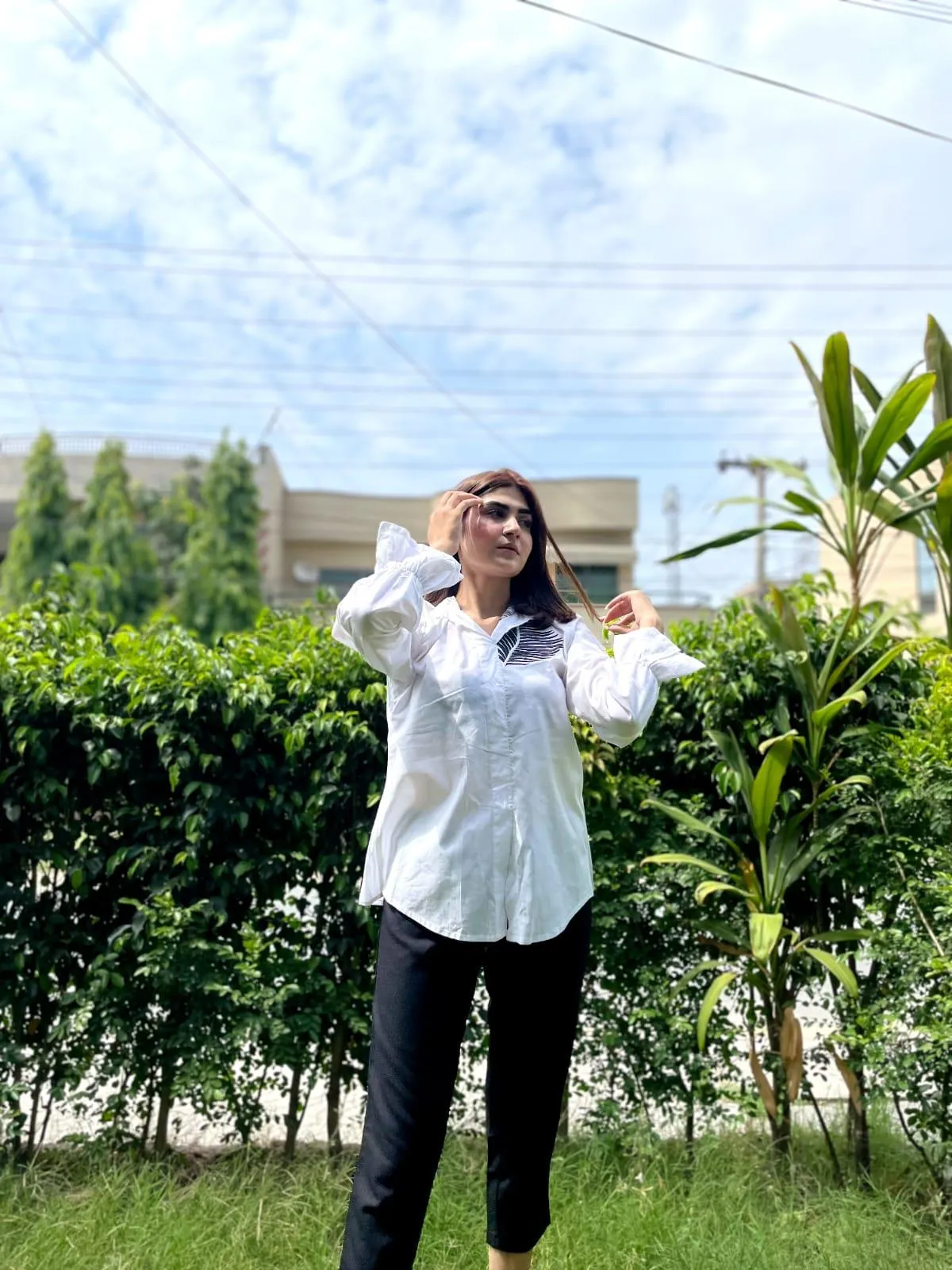 White Leaf Shirt Top