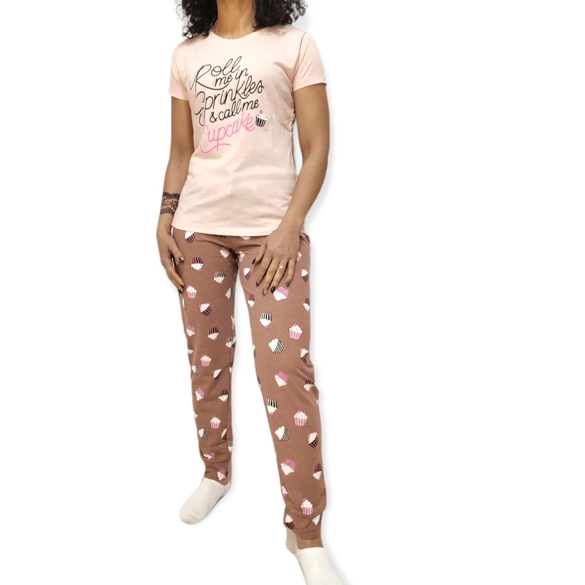 Women Pajama Set - Pink x Brown "CupCake"