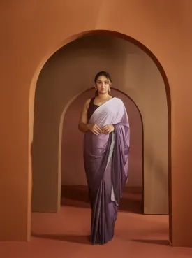 Yazrin Purple Ombre Satin Pre- Draped Saree Set