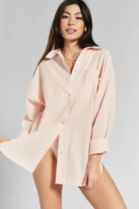 Yew Striped Ethical-Cotton Pyjama Shirt - Dawnlight Coral