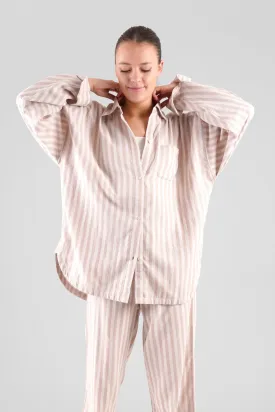 Yew Striped Ethical-Cotton Pyjama Shirt - Golden Glow Beige